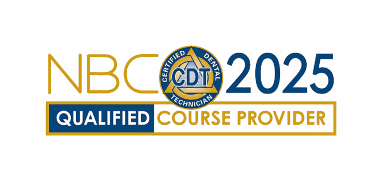 NBC CDT 2025 Qualified Course Provider logo indicating recognition by the National Board for Certification in Dental Laboratory Technology.
