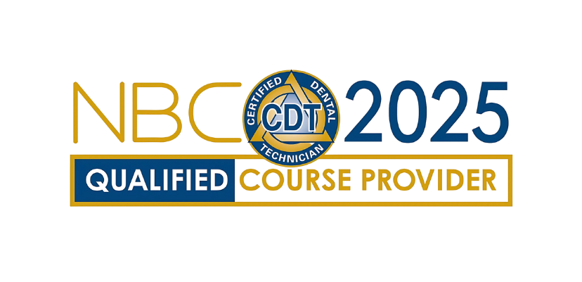 NBC CDT 2025 Qualified Course Provider logo indicating recognition by the National Board for Certification in Dental Laboratory Technology.