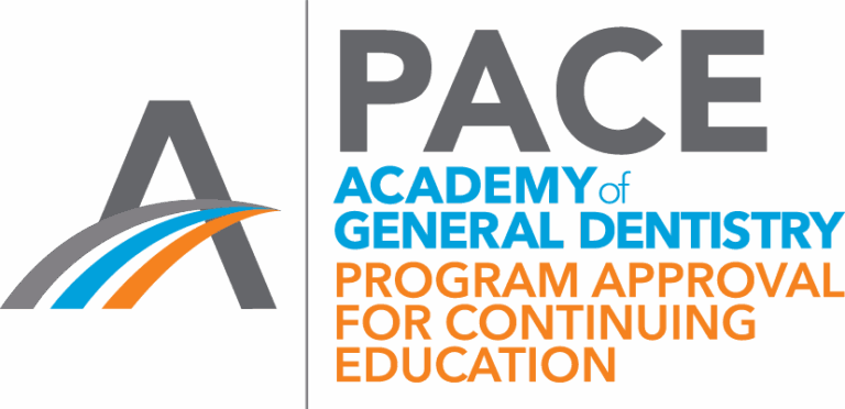 AGD PACE logo in blue and orange with the letters “AGD” above “PACE,” representing the Academy of General Dentistry Program Approval for Continuing Education.